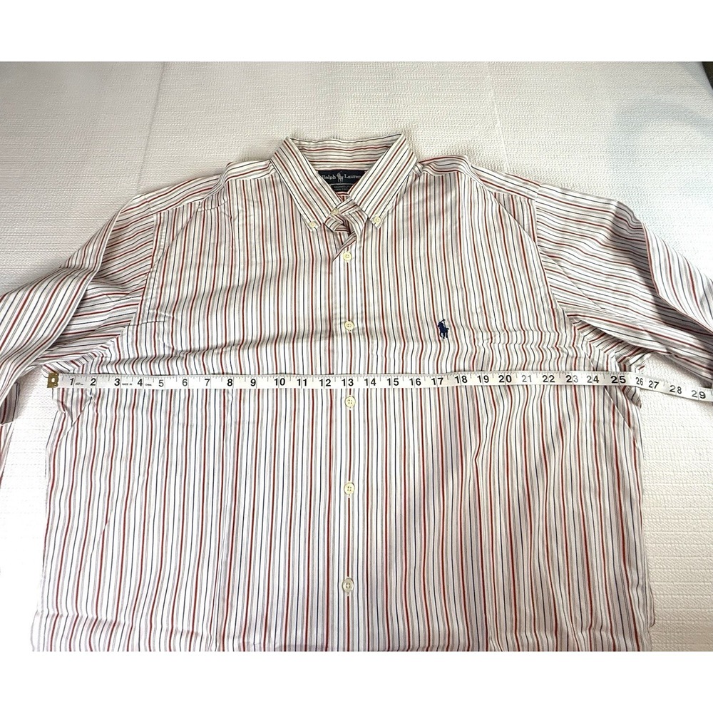 Ralph Lauren Yarmouth Shirt Mens 16 34 Red Blue Stripe Button Down Classic Fit - Picture 5 of 9